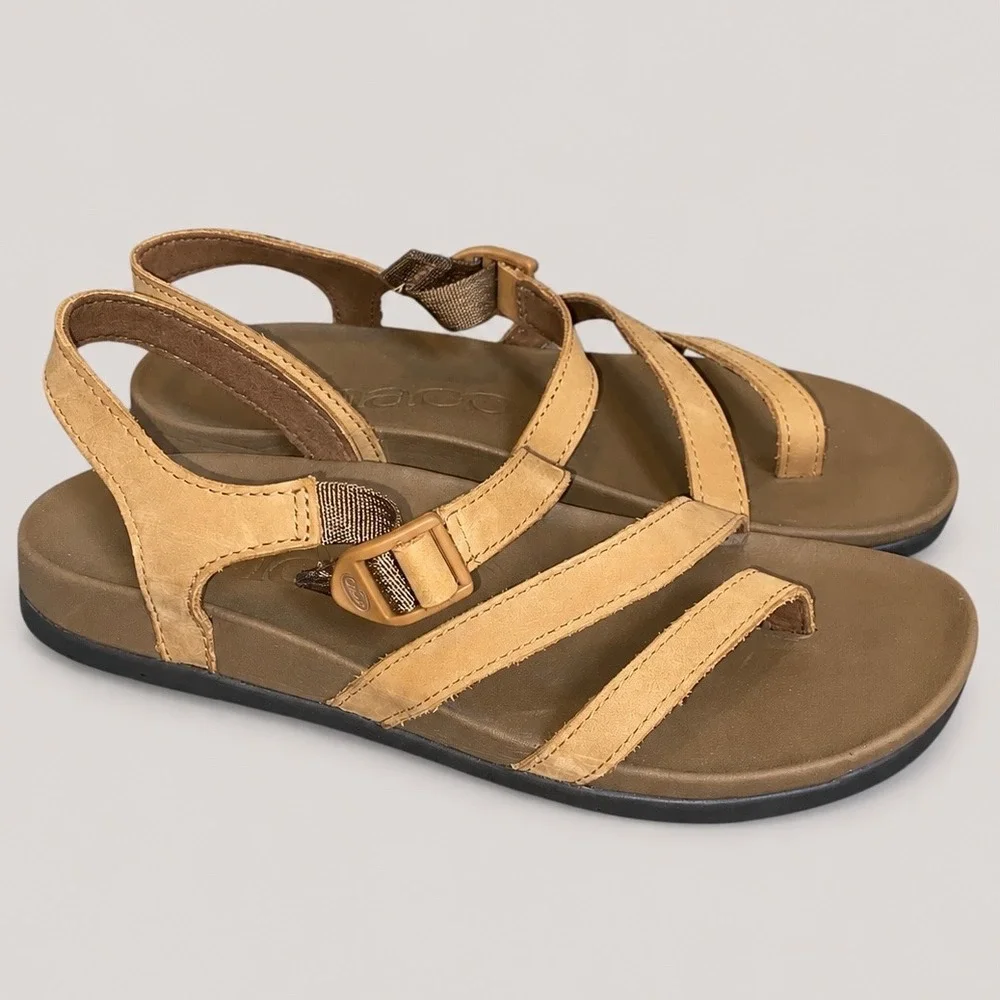 Chaco Lowdown Leather Strappy Sandals Womens Size 8 Bone Brown LUVSEAT Boho
